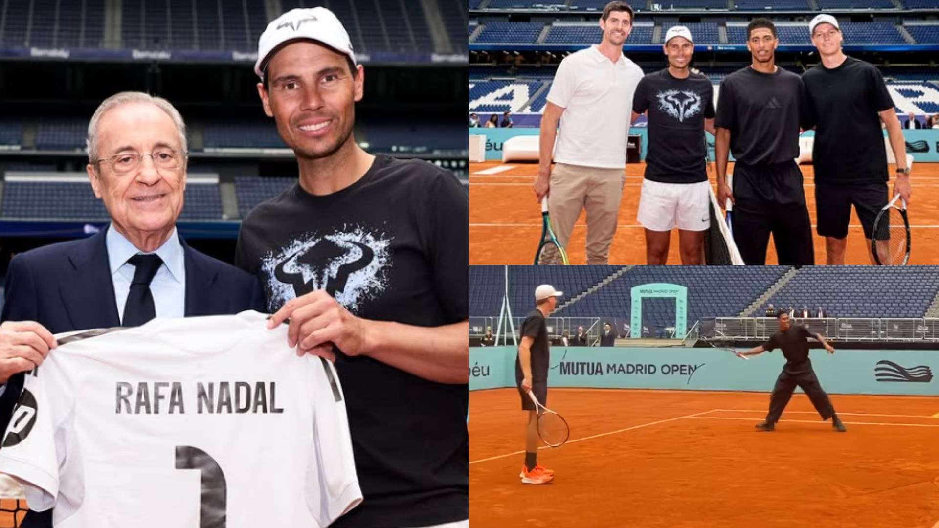 Jude Bellingham and Jannik Sinner Take on Rafael Nadal and Thibaut Courtois in Tennis Match