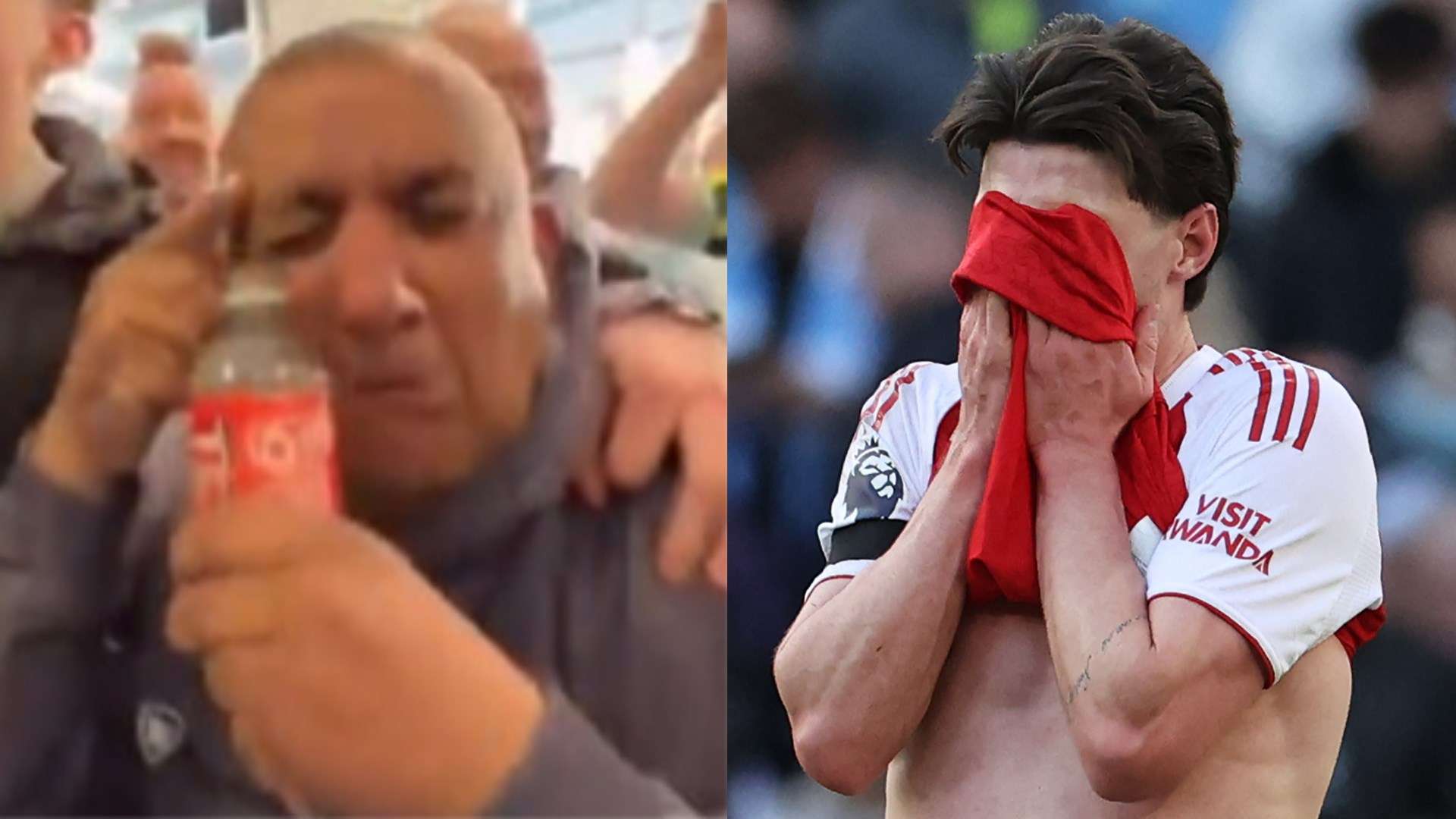 Man City Fan Mocks Arsenal with Tears Bottle Celebration
