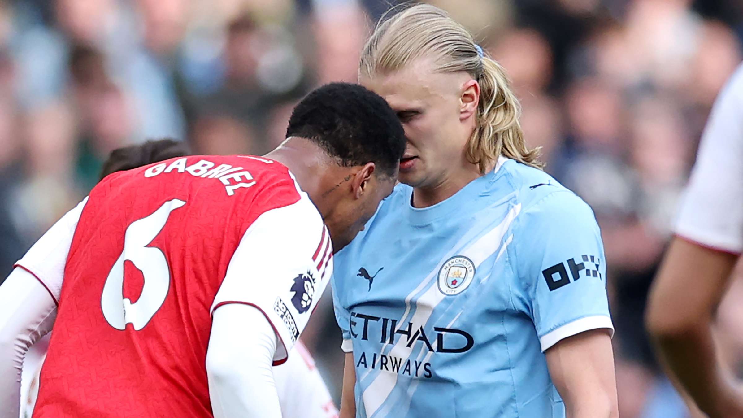Erling Haaland Reacts to Gabriel Headbutt in Man City vs Arsenal